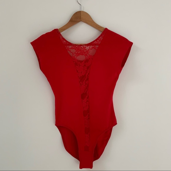 American Apparel Tops - American Apparel Gloria Lace Red Bodysuit